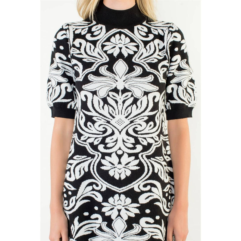 Jacquard Knit High Neck Mini Dress