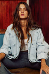 Star Print Washed Denim Jacket