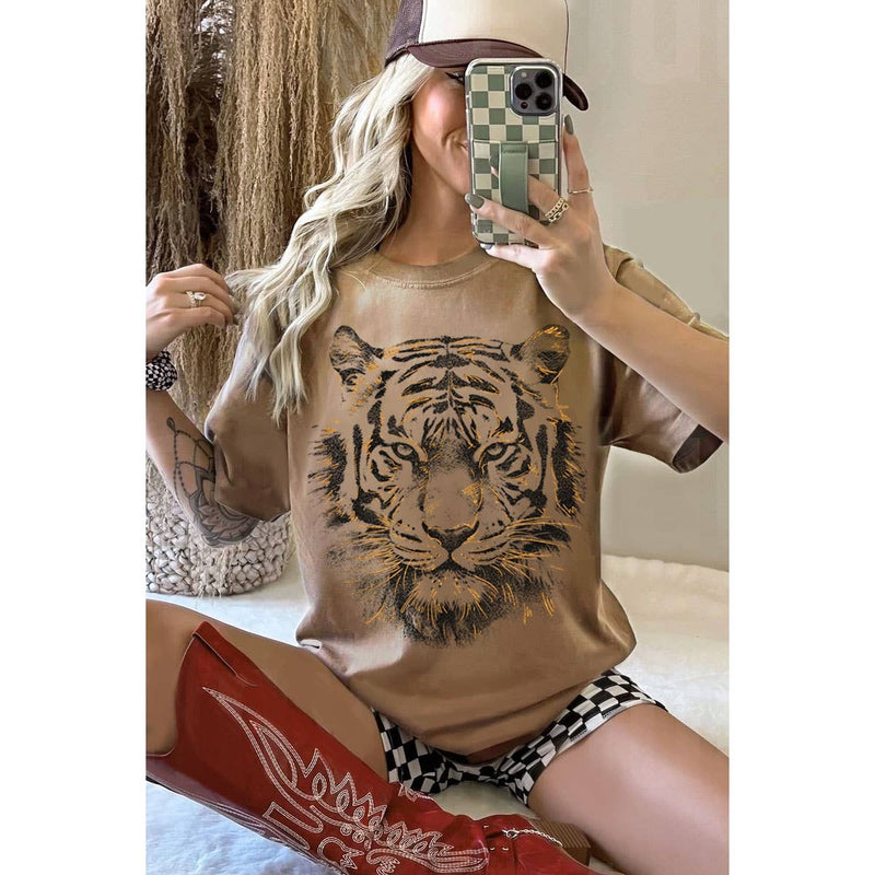 TIGER BIG FACE FOIL OVERSIZED MINERAL T-SHIRT