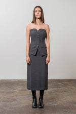 PINSTRIPE STRAPLESS MIDI