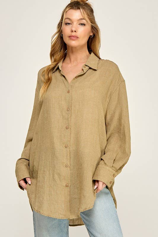 WASHED SUPER SOFT SEE THROUGH BUTTON DOWN SHIRT