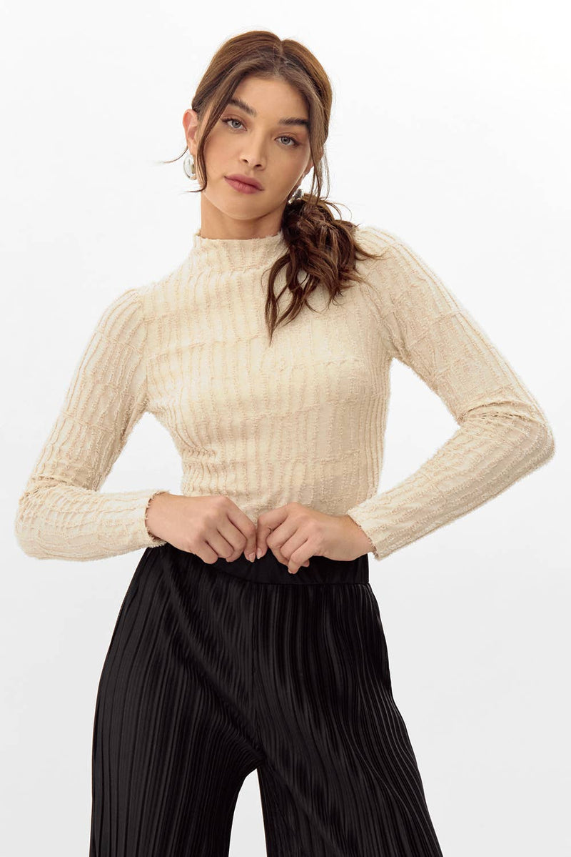 Darcey High Neck Textured Burnout Knit Bodysuit