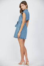 CUT OUT WASHED DENIM DRESS