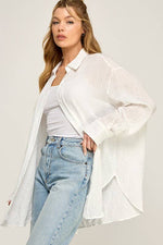 WASHED SUPER SOFT SEE THROUGH BUTTON DOWN SHIRT