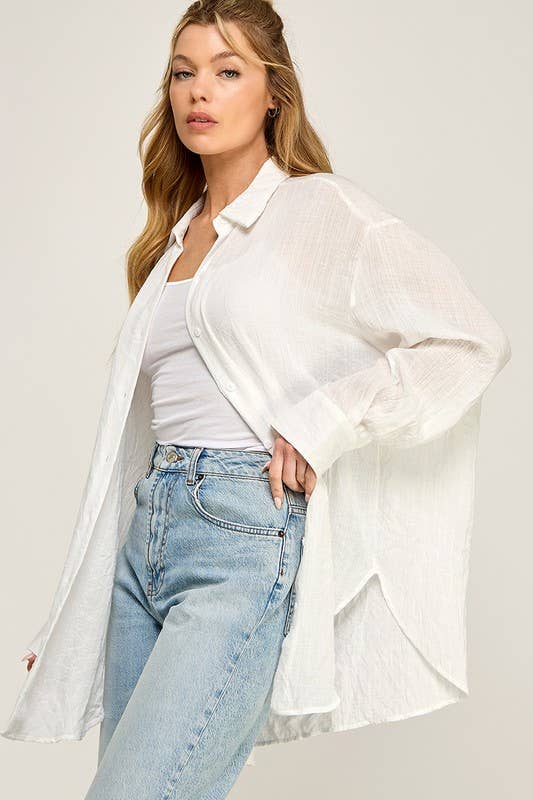 WASHED SUPER SOFT SEE THROUGH BUTTON DOWN SHIRT