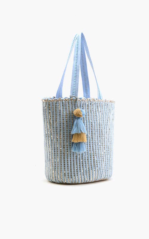 Natural Beauty Upcyled Hand Woven Lt Blue Tote