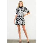 Jacquard Knit High Neck Mini Dress