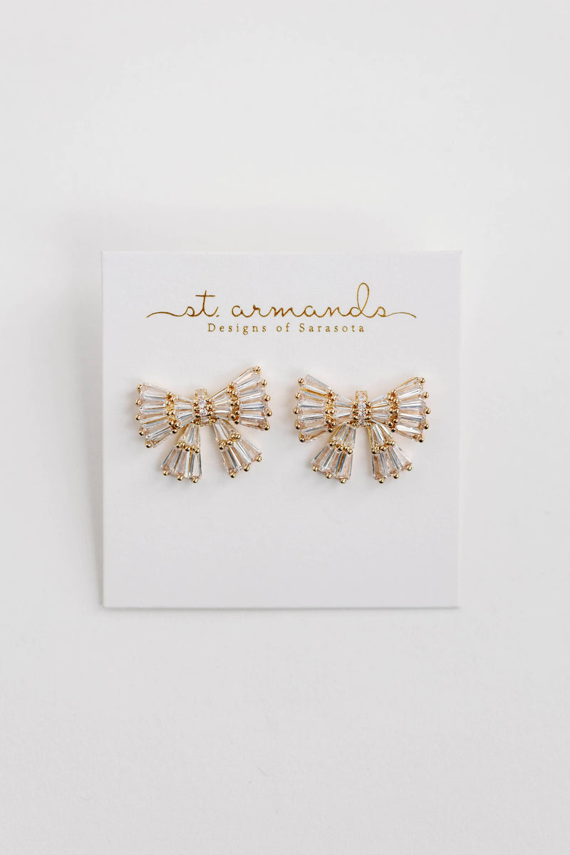 Gold Maxi Sparkler Statement Stud Bow Earrings