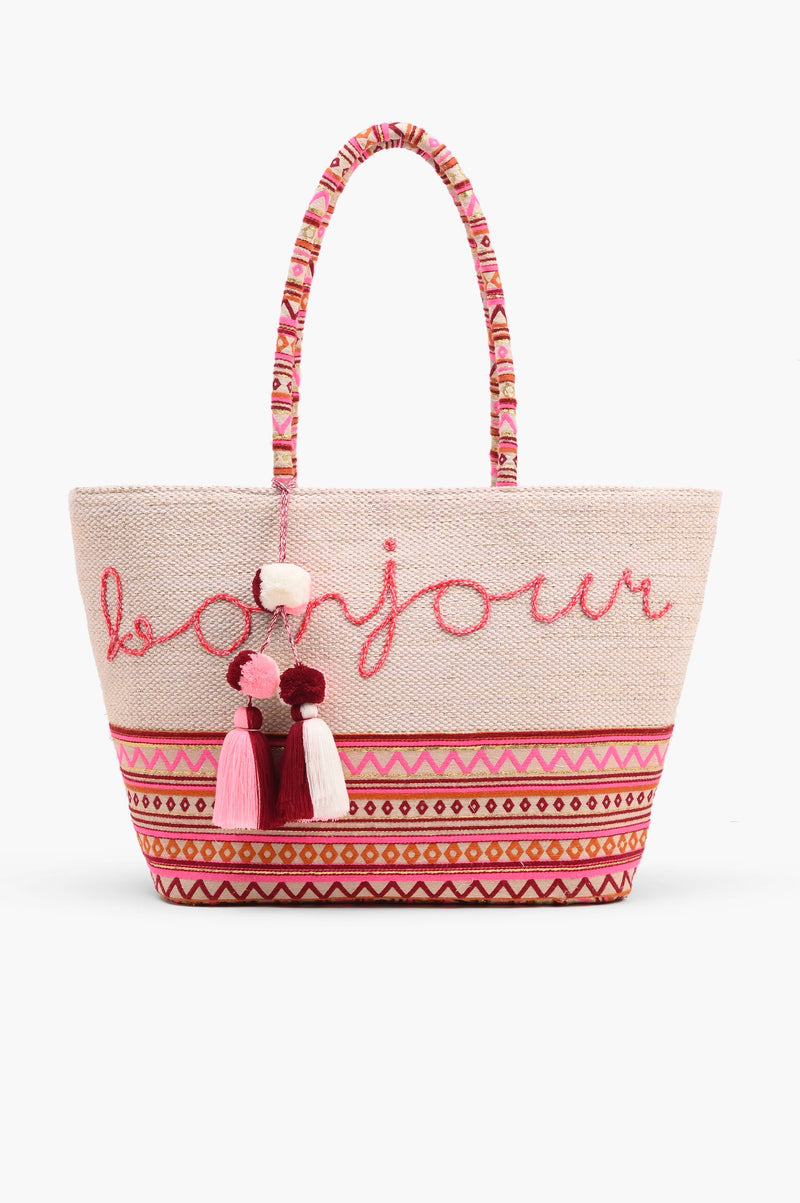 Bonjour Embroidered Oversized Tote